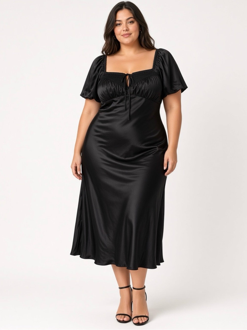Women's xxl Black Satin dress with Square Neck NEW